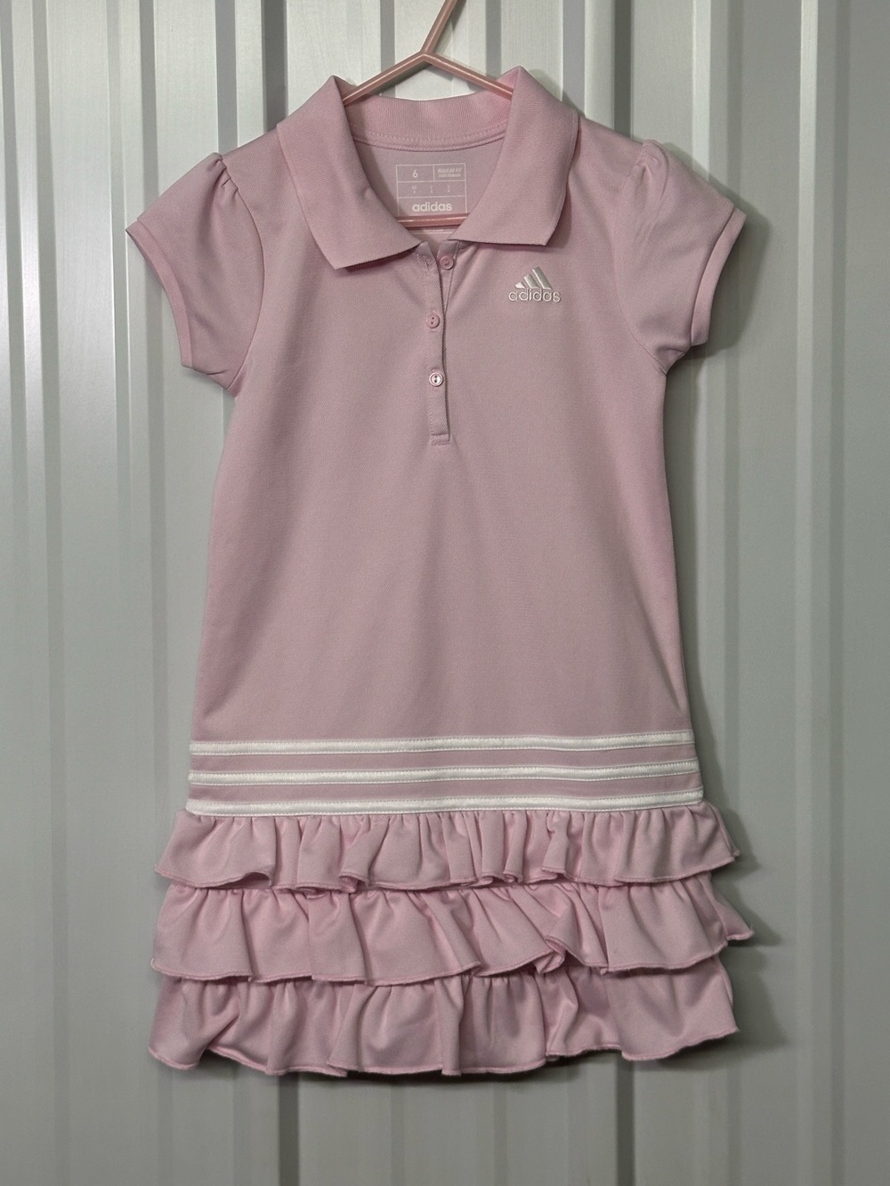 Girls Adidas Pink Ruffle Polo Dress Sporty Prep Tenniscore Activewear